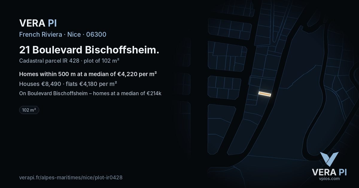 21 Boulevard Bischoffsheim, Nice at night – the plot lit, the parcels around coloured by the prices near them