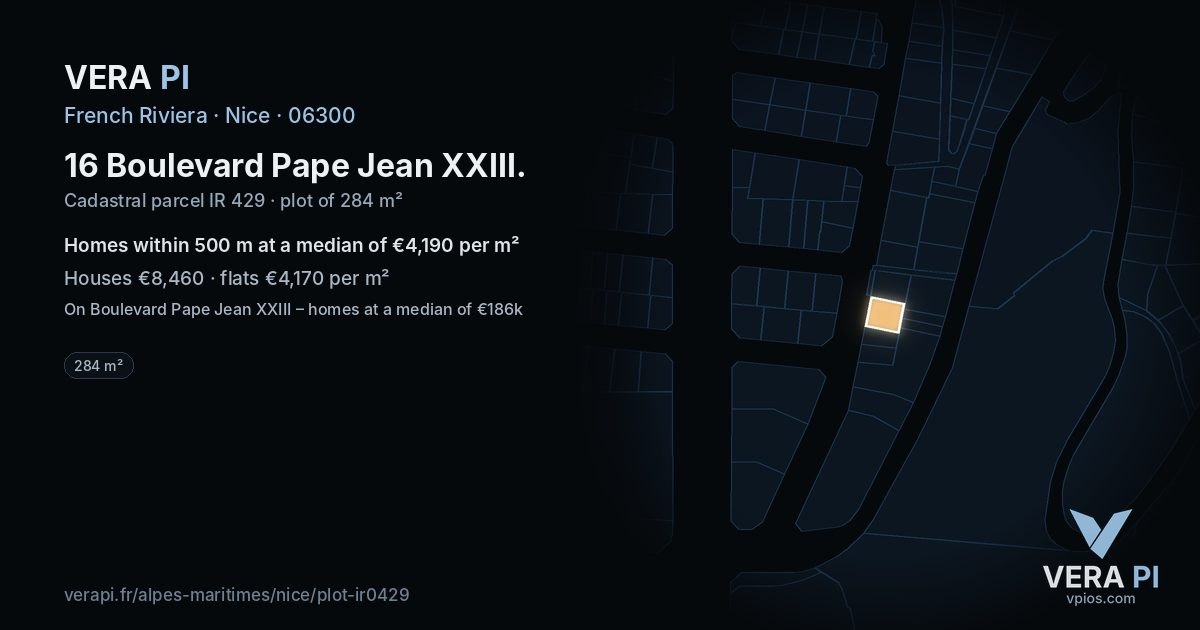 16 Boulevard Pape Jean XXIII, Nice at night – the plot lit, the parcels around coloured by the prices near them
