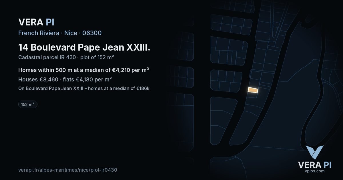 14 Boulevard Pape Jean XXIII, Nice at night – the plot lit, the parcels around coloured by the prices near them