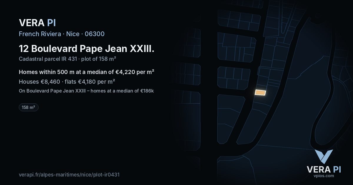 12 Boulevard Pape Jean XXIII, Nice at night – the plot lit, the parcels around coloured by the prices near them