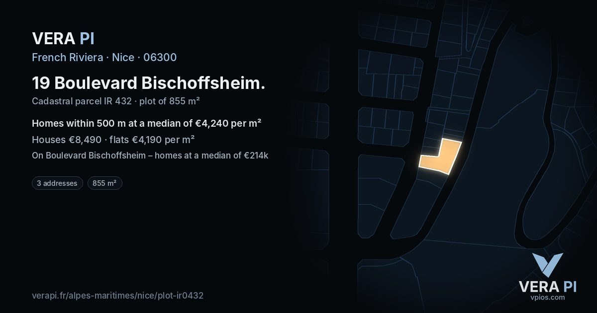 19 Boulevard Bischoffsheim, Nice at night – the plot lit, the parcels around coloured by the prices near them