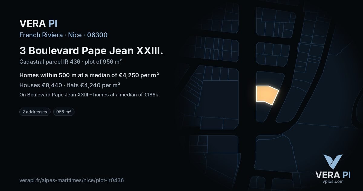 3 Boulevard Pape Jean XXIII, Nice at night – the plot lit, the parcels around coloured by the prices near them