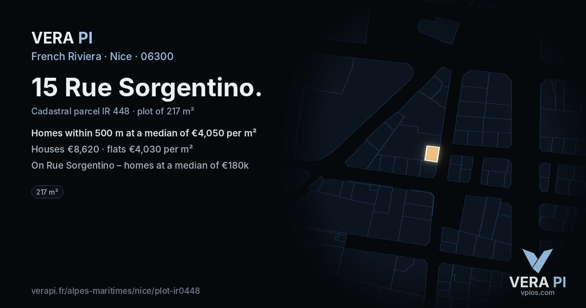 15 Rue Sorgentino, Nice at night – the plot lit, the parcels around coloured by the prices near them