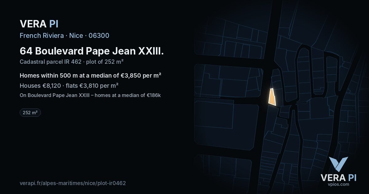 64 Boulevard Pape Jean XXIII, Nice at night – the plot lit, the parcels around coloured by the prices near them