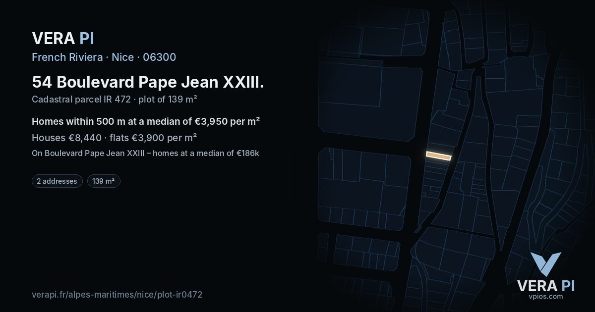 54 Boulevard Pape Jean XXIII, Nice at night – the plot lit, the parcels around coloured by the prices near them