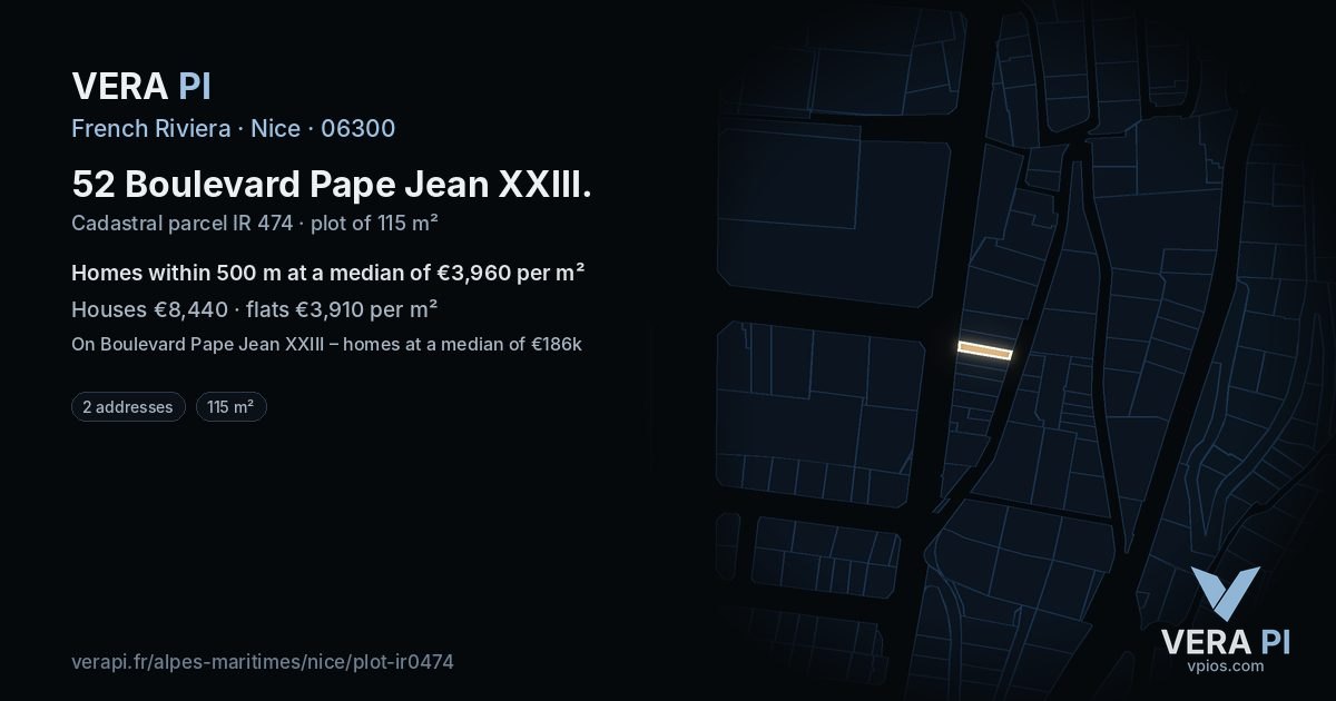 52 Boulevard Pape Jean XXIII, Nice at night – the plot lit, the parcels around coloured by the prices near them