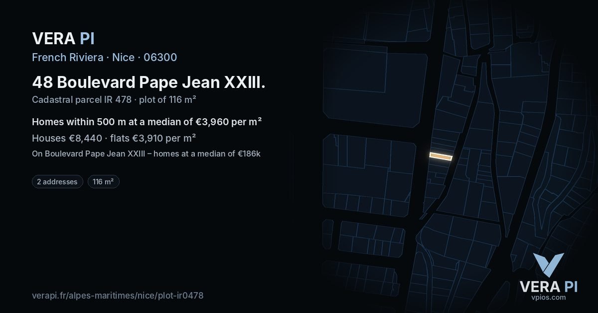 48 Boulevard Pape Jean XXIII, Nice at night – the plot lit, the parcels around coloured by the prices near them