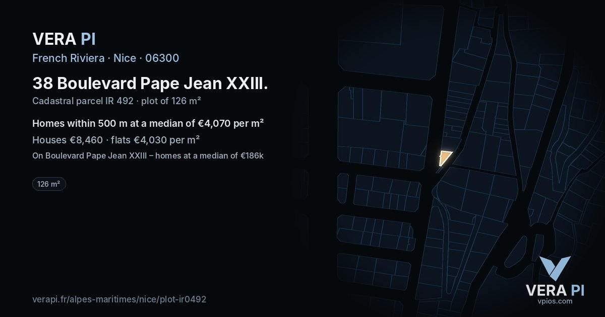 38 Boulevard Pape Jean XXIII, Nice at night – the plot lit, the parcels around coloured by the prices near them
