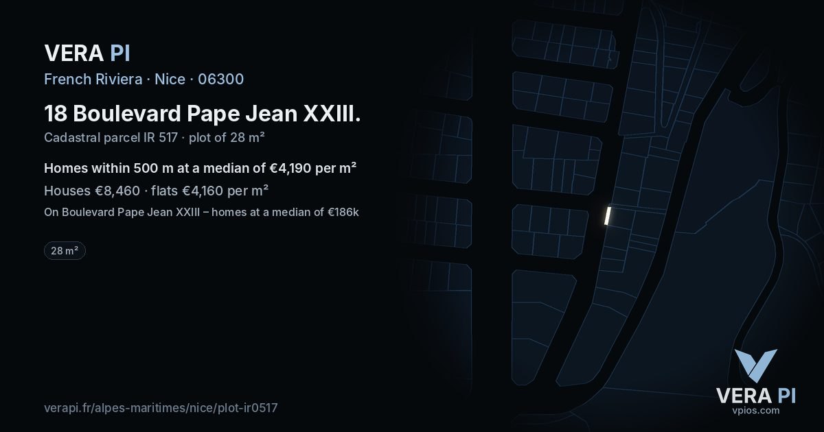 18 Boulevard Pape Jean XXIII, Nice at night – the plot lit, the parcels around coloured by the prices near them