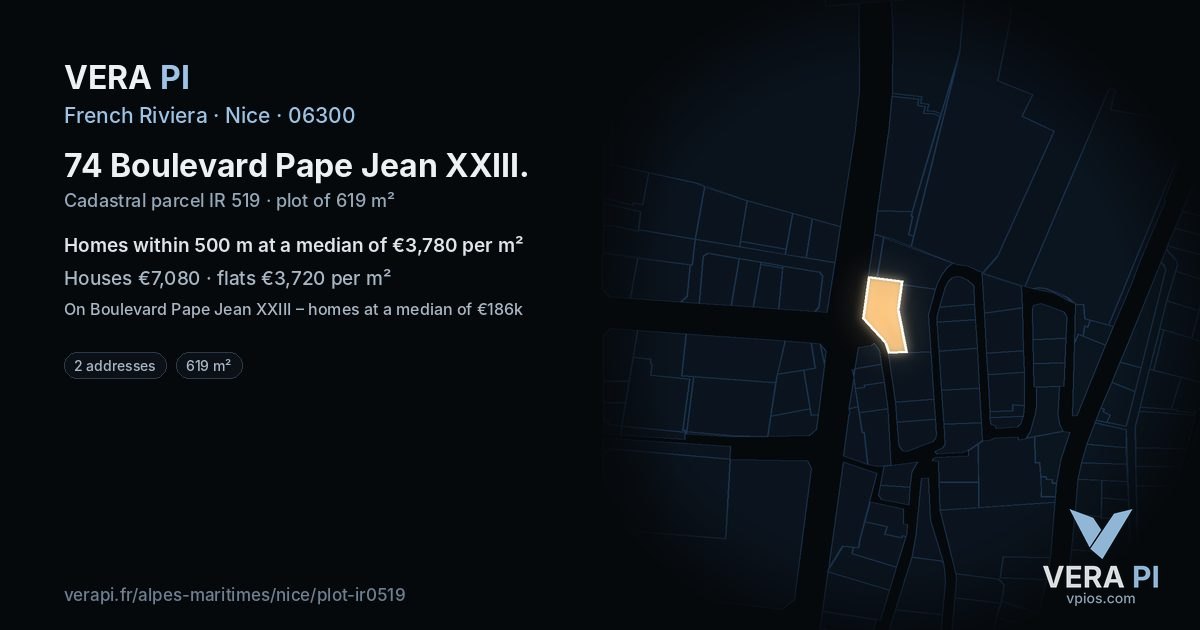 74 Boulevard Pape Jean XXIII, Nice at night – the plot lit, the parcels around coloured by the prices near them
