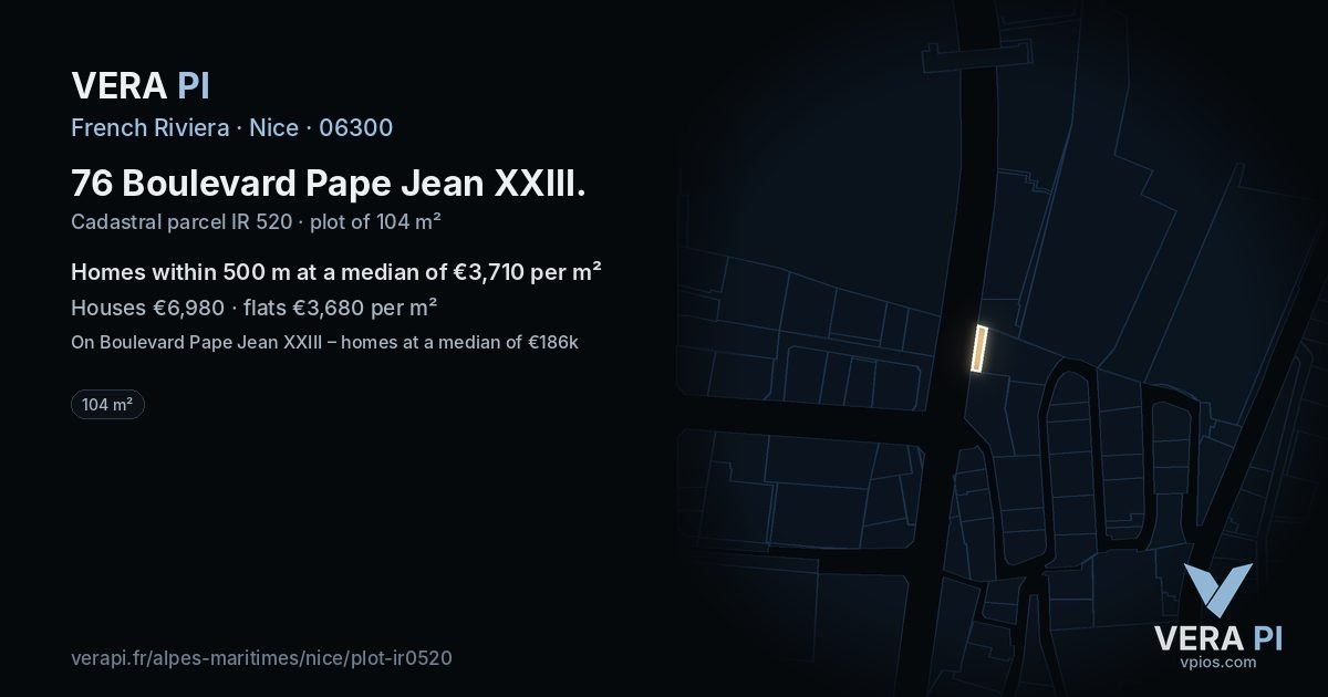 76 Boulevard Pape Jean XXIII, Nice at night – the plot lit, the parcels around coloured by the prices near them