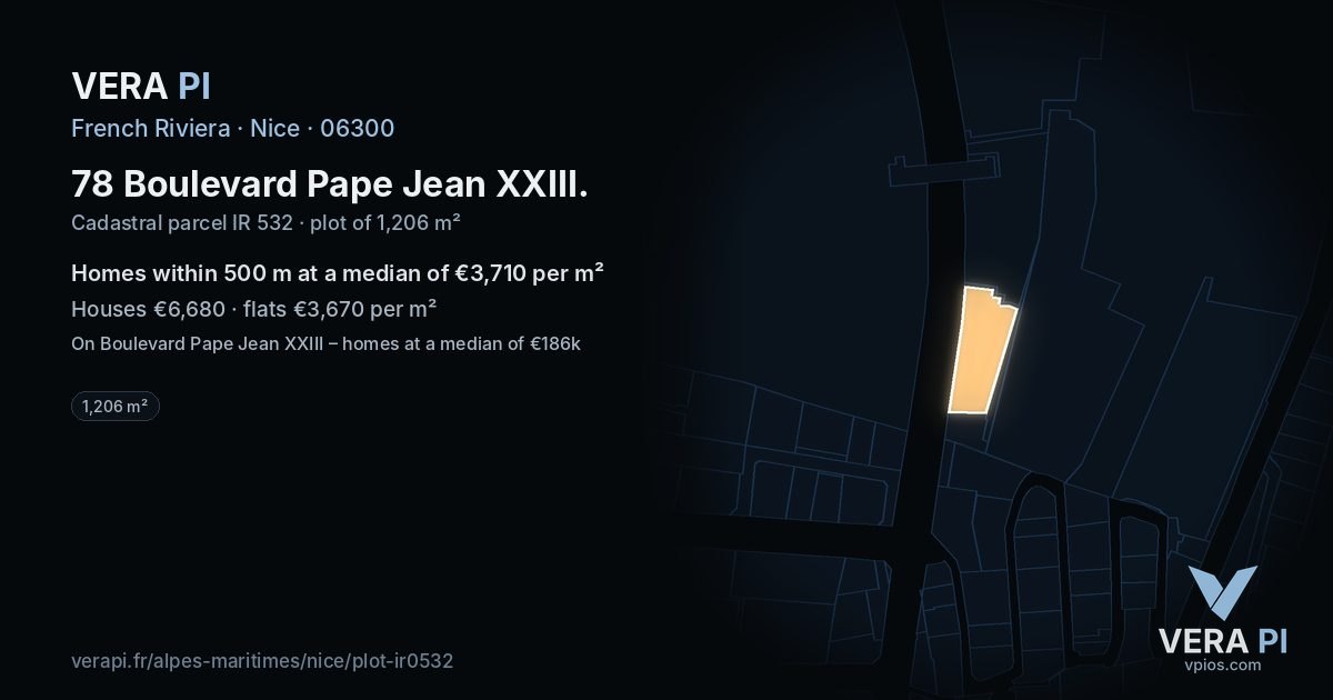78 Boulevard Pape Jean XXIII, Nice at night – the plot lit, the parcels around coloured by the prices near them