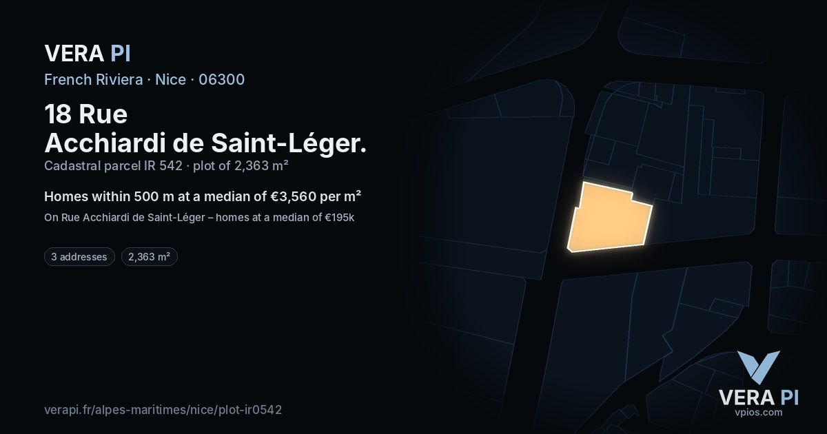 18 Rue Acchiardi de Saint-Léger, Nice at night – the plot lit, the parcels around coloured by the prices near them