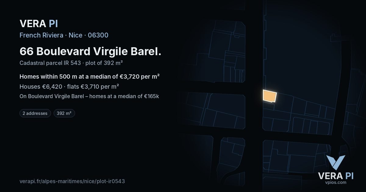 66 Boulevard Virgile Barel, Nice at night – the plot lit, the parcels around coloured by the prices near them