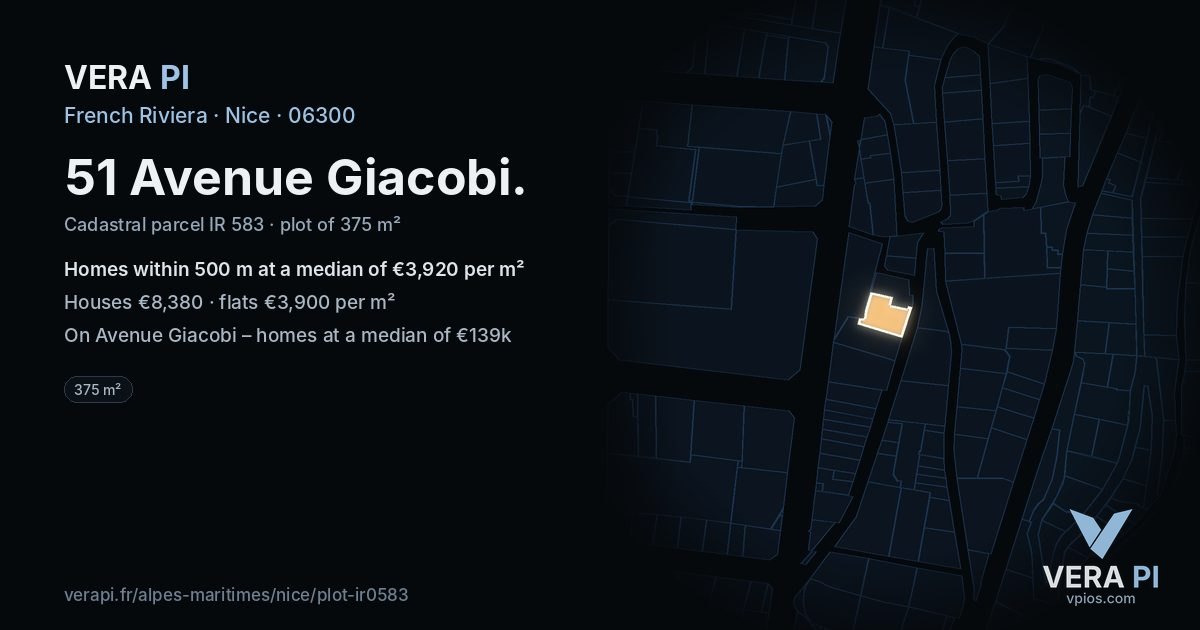 51 Avenue Giacobi, Nice at night – the plot lit, the parcels around coloured by the prices near them