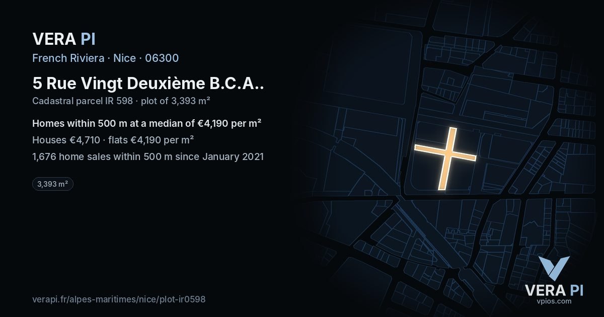 5 Rue Vingt Deuxième B.C.A., Nice at night – the plot lit, the parcels around coloured by the prices near them
