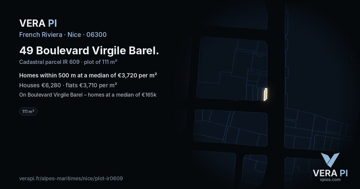 49 Boulevard Virgile Barel, Nice at night – the plot lit, the parcels around coloured by the prices near them