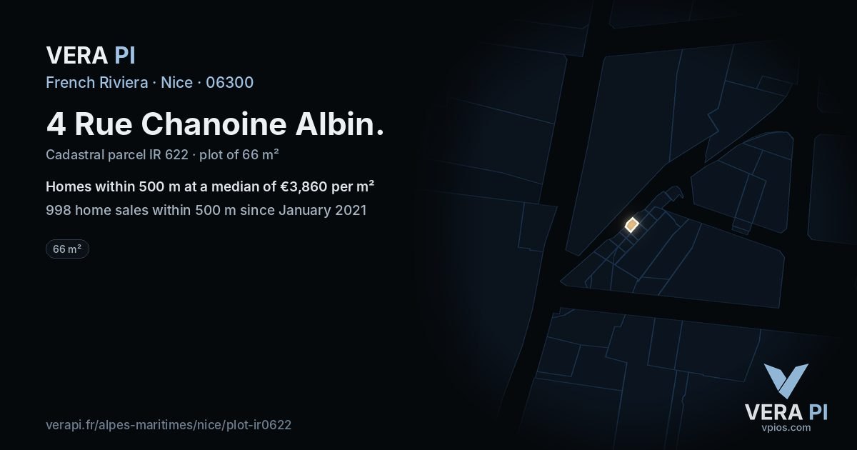 4 Rue Chanoine Albin, Nice at night – the plot lit, the parcels around coloured by the prices near them