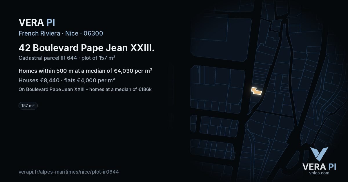 42 Boulevard Pape Jean XXIII, Nice at night – the plot lit, the parcels around coloured by the prices near them