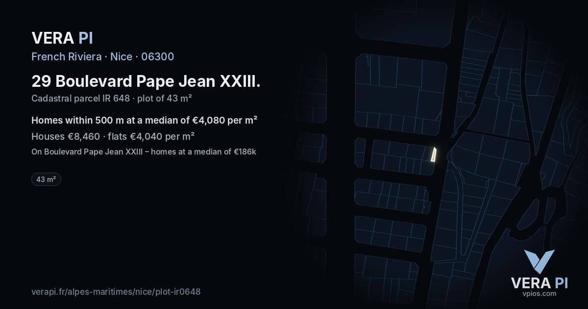 29 Boulevard Pape Jean XXIII, Nice at night – the plot lit, the parcels around coloured by the prices near them