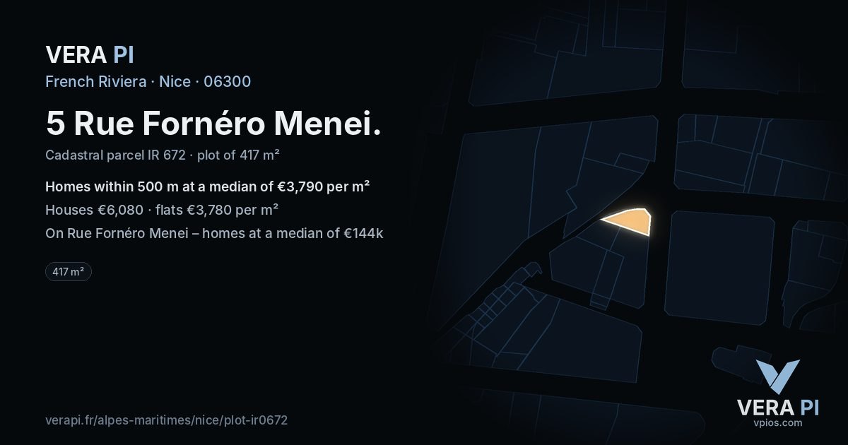 5 Rue Fornéro Menei, Nice at night – the plot lit, the parcels around coloured by the prices near them