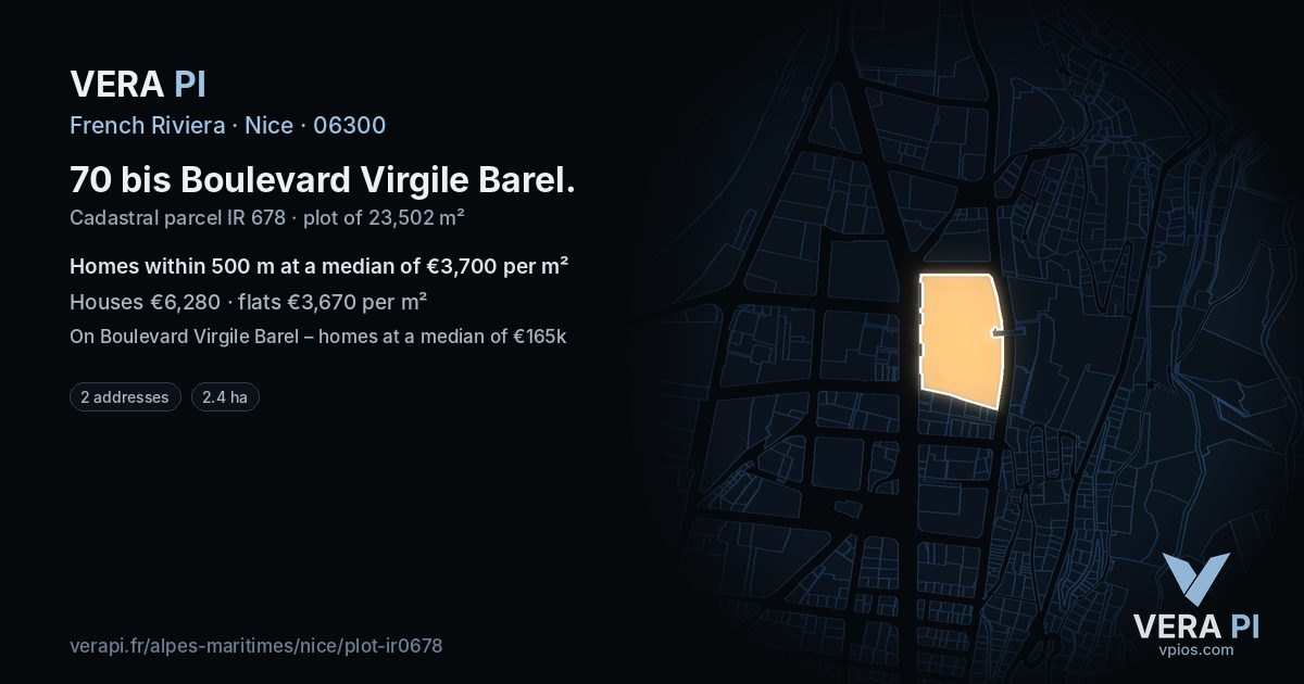 70 bis Boulevard Virgile Barel, Nice at night – the plot lit, the parcels around coloured by the prices near them