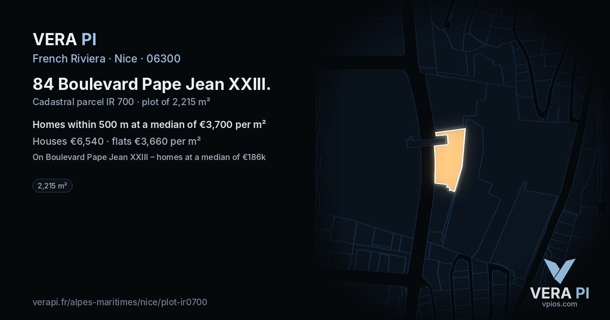 84 Boulevard Pape Jean XXIII, Nice at night – the plot lit, the parcels around coloured by the prices near them
