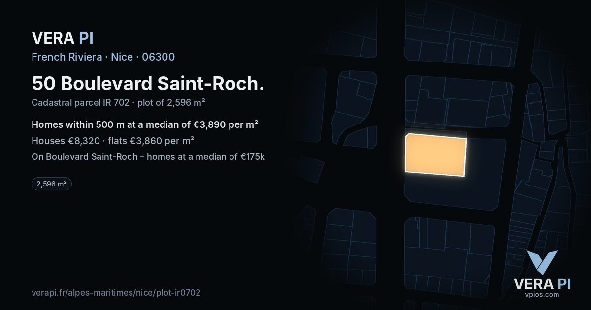 50 Boulevard Saint-Roch, Nice at night – the plot lit, the parcels around coloured by the prices near them