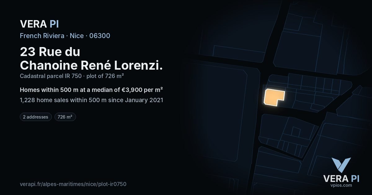 23 Rue du Chanoine René Lorenzi, Nice at night – the plot lit, the parcels around coloured by the prices near them