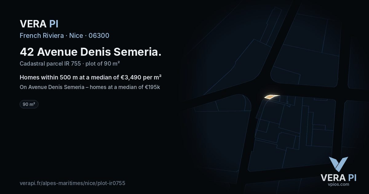 42 Avenue Denis Semeria, Nice at night – the plot lit, the parcels around coloured by the prices near them