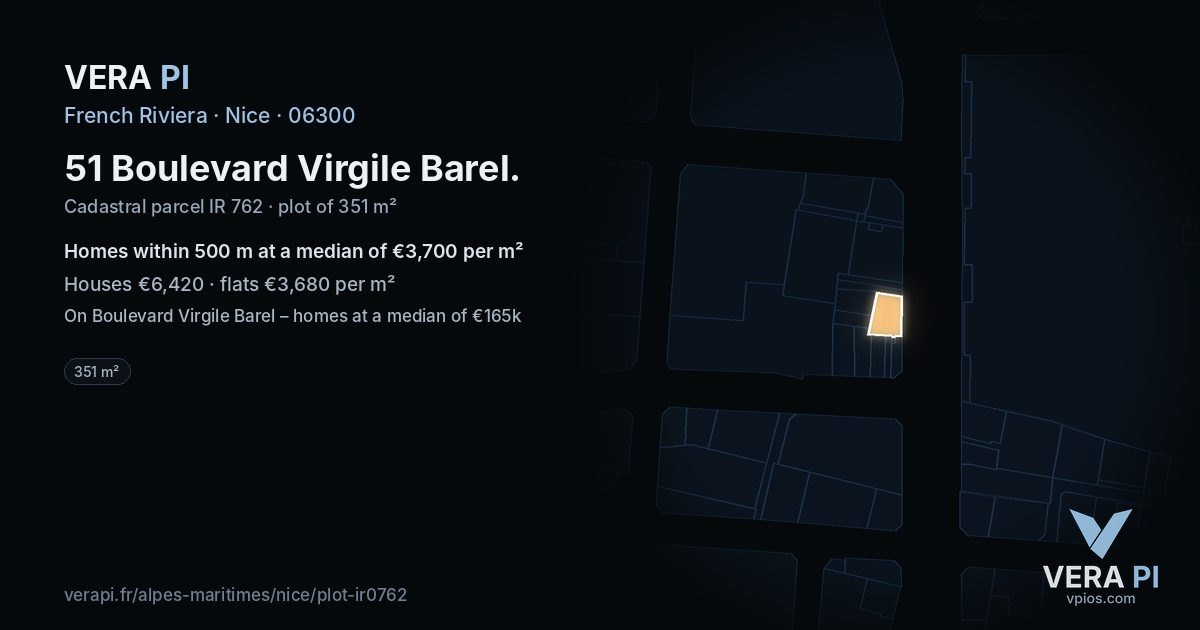 51 Boulevard Virgile Barel, Nice at night – the plot lit, the parcels around coloured by the prices near them