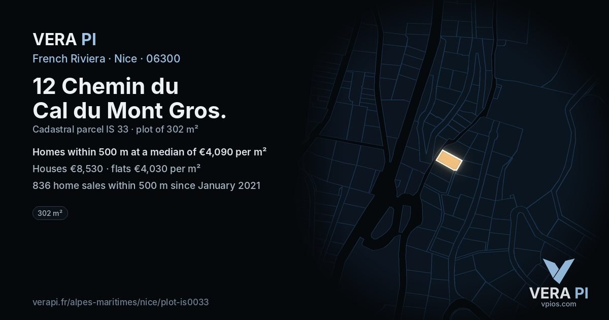 12 Chemin du Cal du Mont Gros, Nice at night – the plot lit, the parcels around coloured by the prices near them