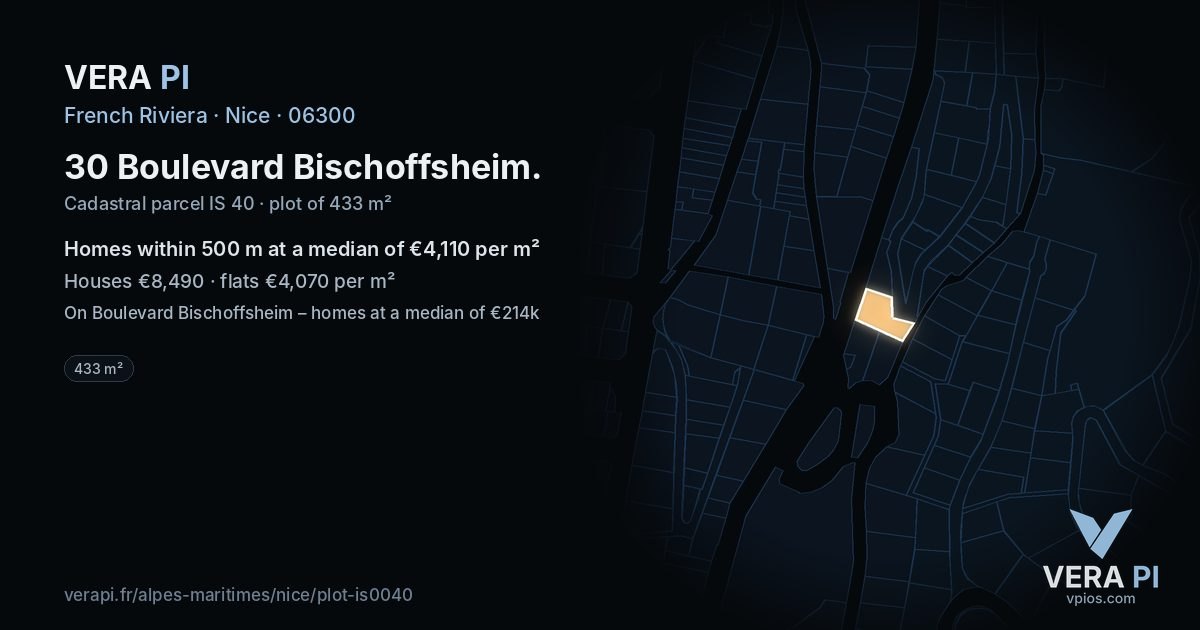 30 Boulevard Bischoffsheim, Nice at night – the plot lit, the parcels around coloured by the prices near them