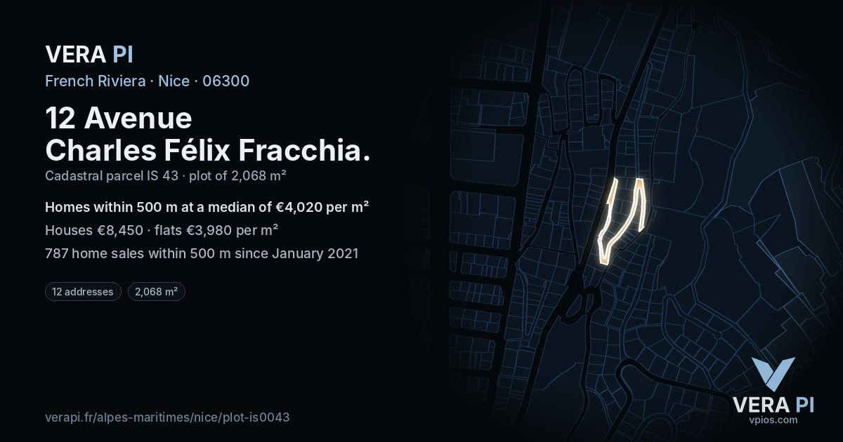 12 Avenue Charles Félix Fracchia, Nice at night – the plot lit, the parcels around coloured by the prices near them