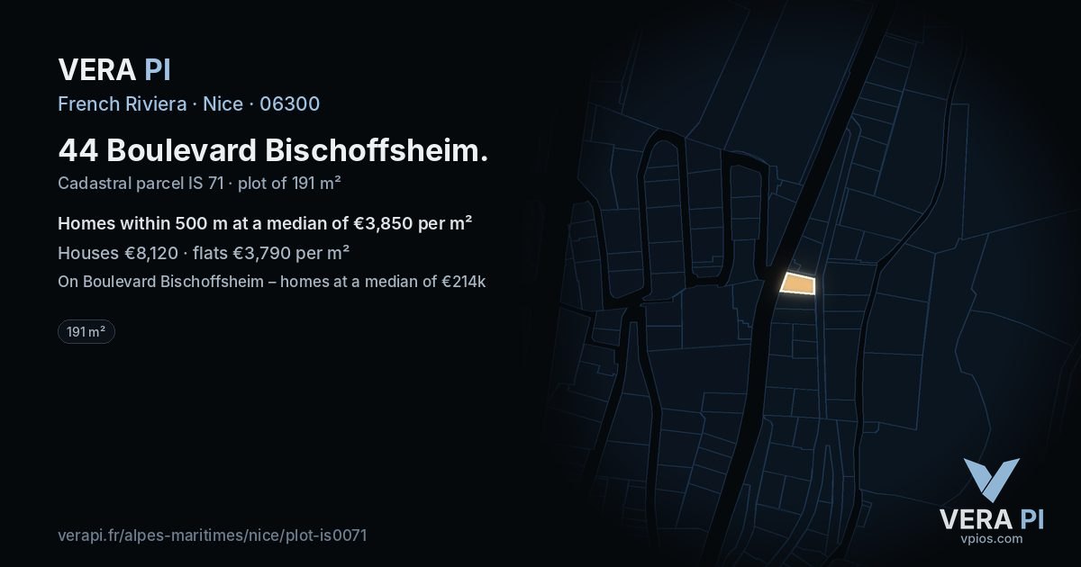 44 Boulevard Bischoffsheim, Nice at night – the plot lit, the parcels around coloured by the prices near them
