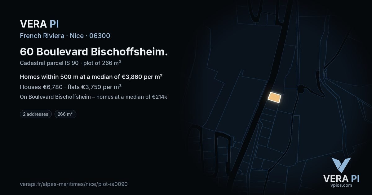60 Boulevard Bischoffsheim, Nice at night – the plot lit, the parcels around coloured by the prices near them