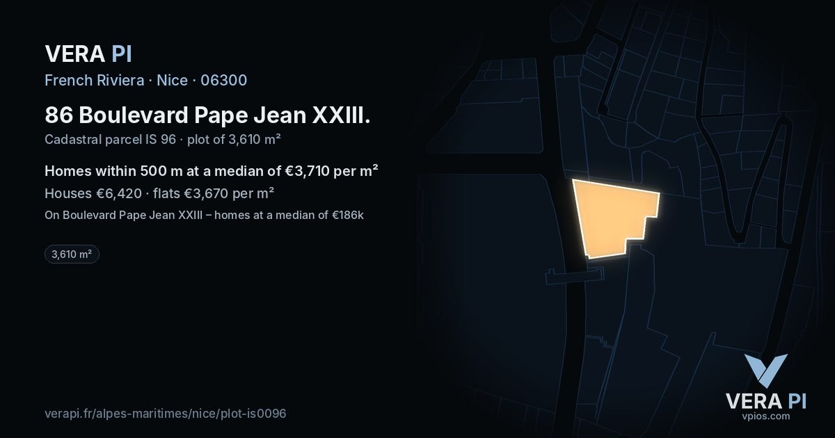 86 Boulevard Pape Jean XXIII, Nice at night – the plot lit, the parcels around coloured by the prices near them