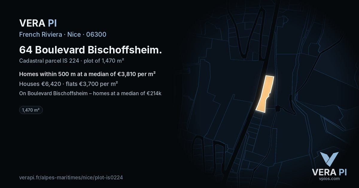 64 Boulevard Bischoffsheim, Nice at night – the plot lit, the parcels around coloured by the prices near them