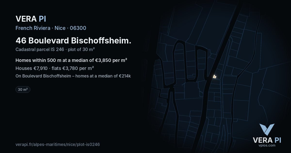 46 Boulevard Bischoffsheim, Nice at night – the plot lit, the parcels around coloured by the prices near them