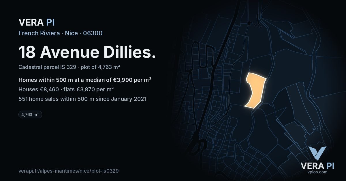 18 Avenue Dillies, Nice at night – the plot lit, the parcels around coloured by the prices near them