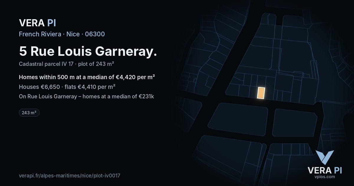 5 Rue Louis Garneray, Nice at night – the plot lit, the parcels around coloured by the prices near them