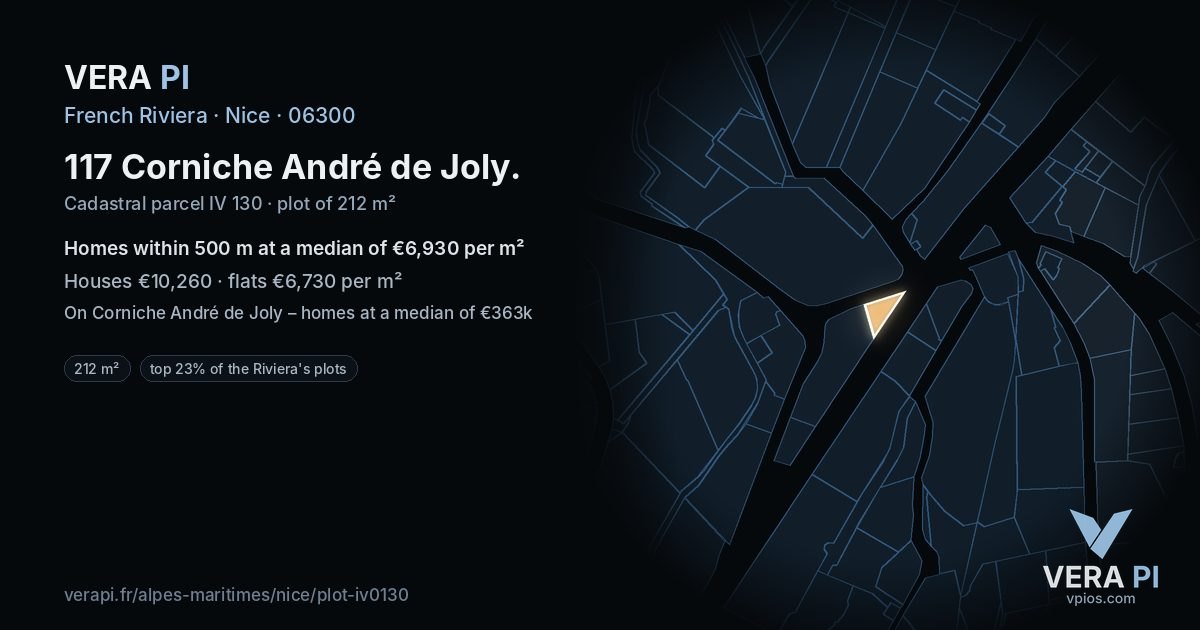 117 Corniche André de Joly, Nice at night – the plot lit, the parcels around coloured by the prices near them
