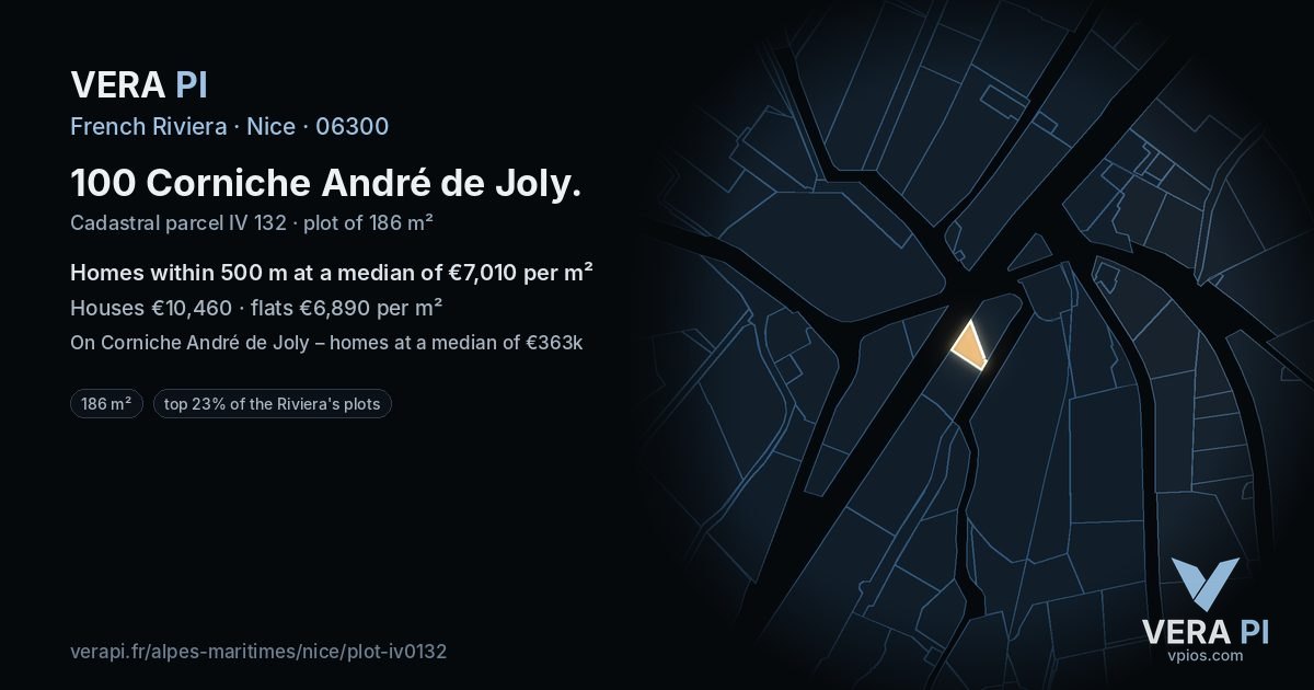 100 Corniche André de Joly, Nice at night – the plot lit, the parcels around coloured by the prices near them