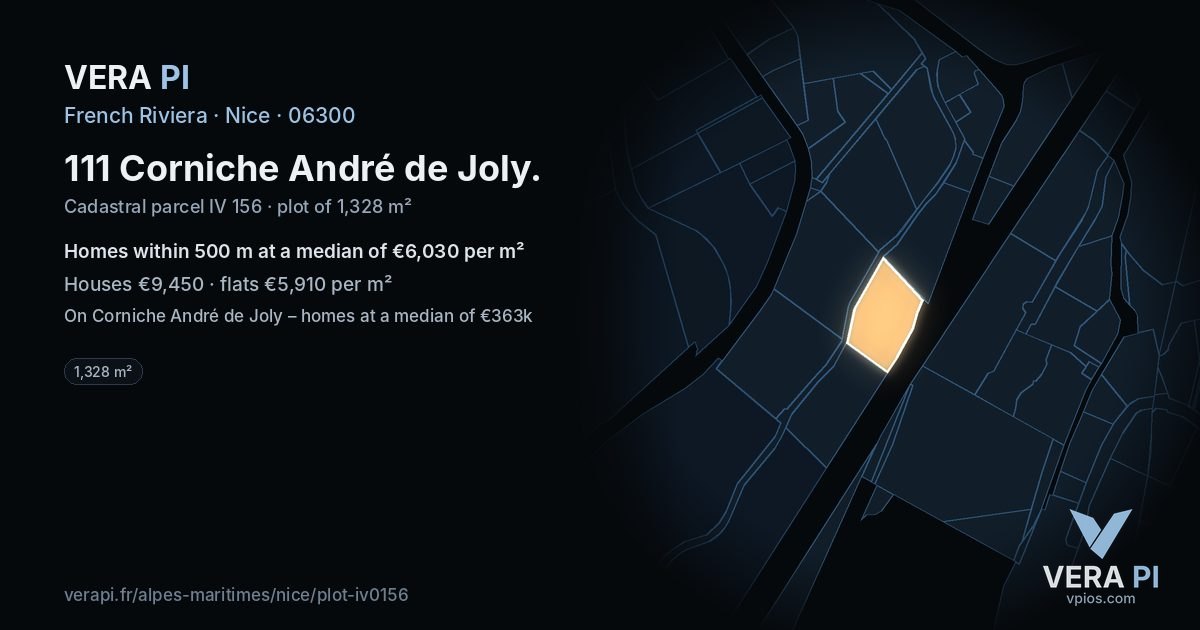 111 Corniche André de Joly, Nice at night – the plot lit, the parcels around coloured by the prices near them