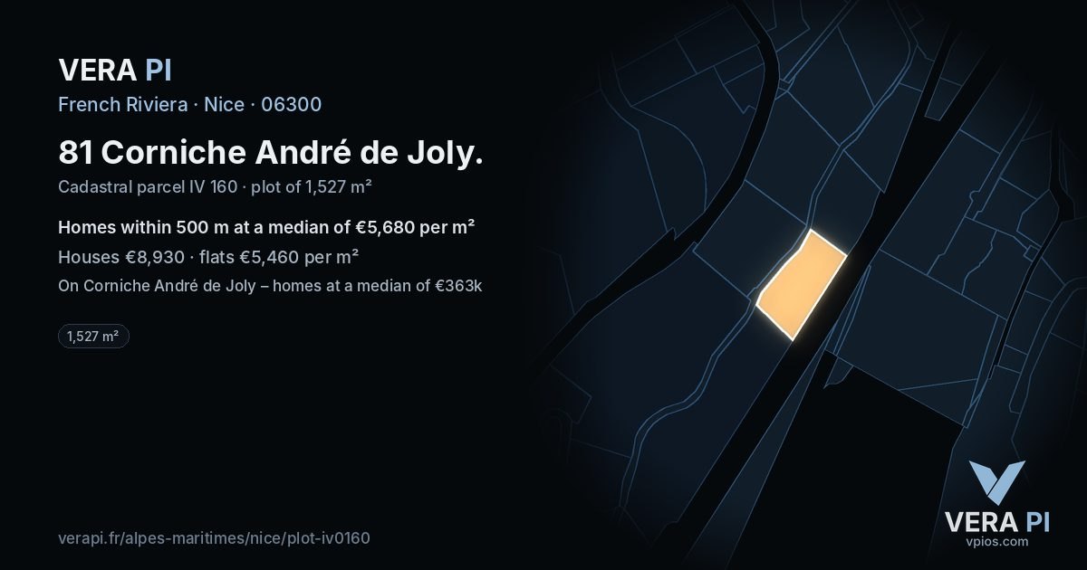 81 Corniche André de Joly, Nice at night – the plot lit, the parcels around coloured by the prices near them