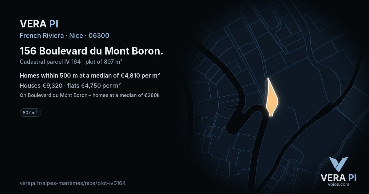 156 Boulevard du Mont Boron, Nice at night – the plot lit, the parcels around coloured by the prices near them