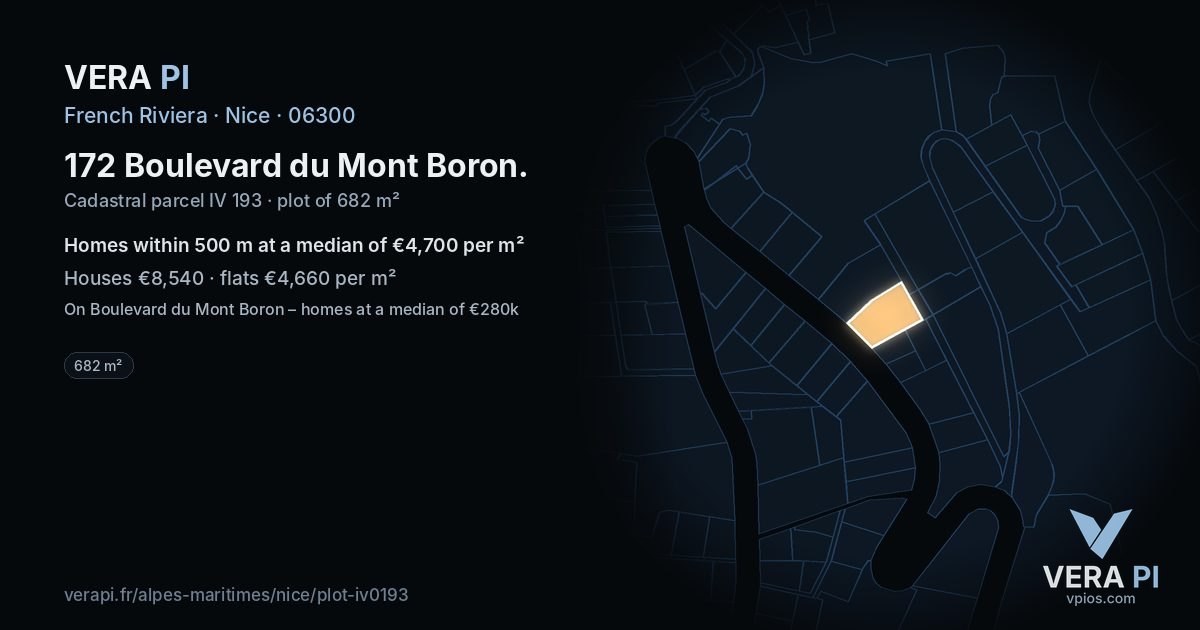 172 Boulevard du Mont Boron, Nice at night – the plot lit, the parcels around coloured by the prices near them