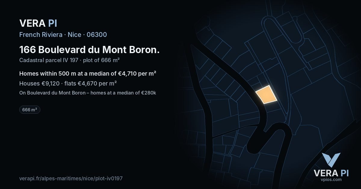 166 Boulevard du Mont Boron, Nice at night – the plot lit, the parcels around coloured by the prices near them
