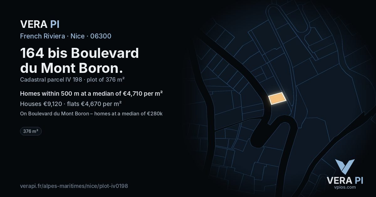 164 bis Boulevard du Mont Boron, Nice at night – the plot lit, the parcels around coloured by the prices near them