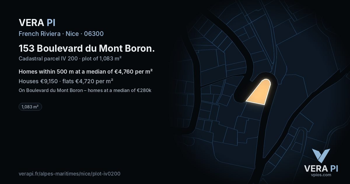 153 Boulevard du Mont Boron, Nice at night – the plot lit, the parcels around coloured by the prices near them